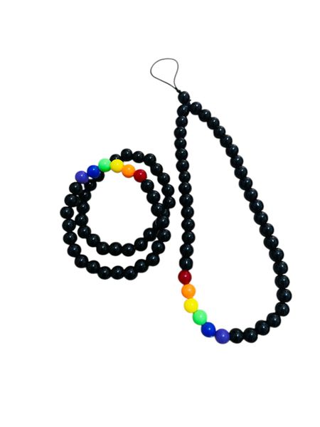 Rainbow Pride Beaded Bracelet &amp; Matching Cell Phone Lanyard Set