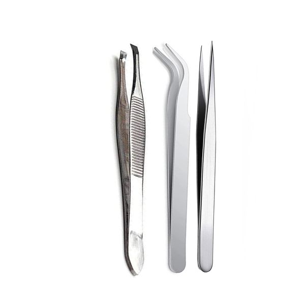 Professional 3 Piece Straight And Curved Tweezer Set
