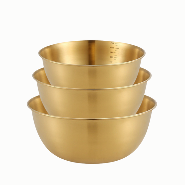 3 piece Beautiful Stainless Steel Gold Mixing Bowl Set - 490ml