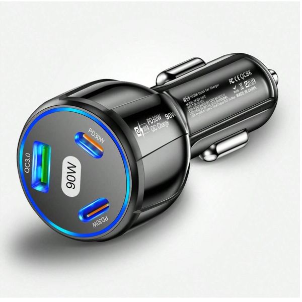 Car Fast Charger, 90W Type C Car Charger with Cigarette Lighter USB Port