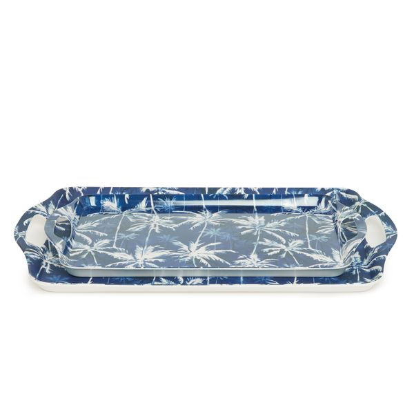 George &amp; Mason - Melamine Navy Palm Serving Tray - Set of 2