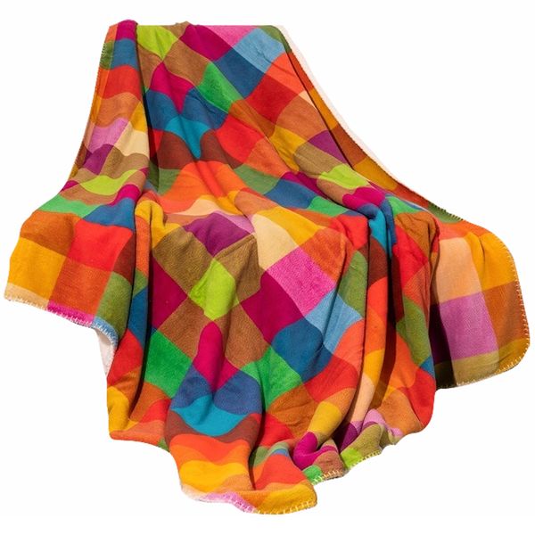 Home Decor Checkered Rainbow Plaid Super Soft Throw Blanket (130x150cm)