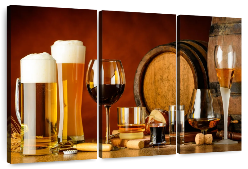 Canvas Art - Wine And Beer 3 Piece Canvas Wall Art Decor
