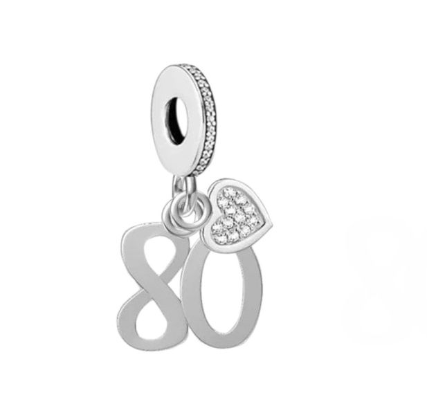 Sterling Silver Charm, 80th Birthday Charm for Bracelet, Charm for Women