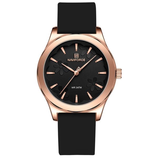 Naviforce Fleur Women's Analogue Quartz Rubber Ladies Wrist Watch Black