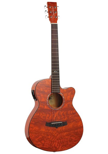 Tanglewood Azure Super Folk Quilt Ash Honey Top Acoustic Guitar with Bag