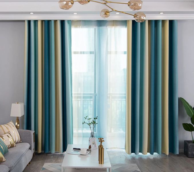 New Morden Style Readymade Lined Eyelet Curtains - Blue &amp; Grey