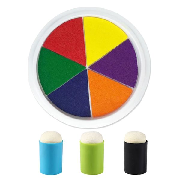 Craft Stationery Round Ink Stamp Pad 6 Colours &amp; Finger Cot Ink 3 Colours