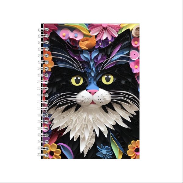 TUXEDO CAT IN QUILLED COLORFUL BACKGROUND A5 Notebook Gift Idea Notepad 229