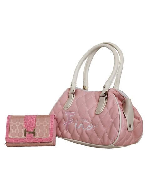 Fino A2361+A030-093 Faux Leather Quilted Bag with Purse - Pink