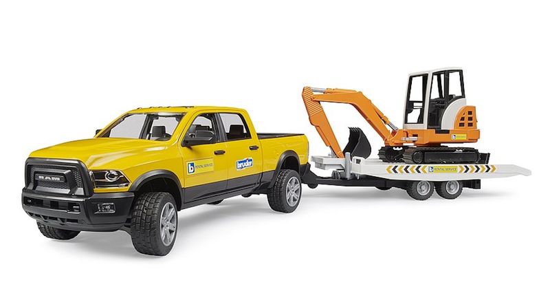Bruder RAM Rental Service Truck with Mini Excavator &amp; Trailer