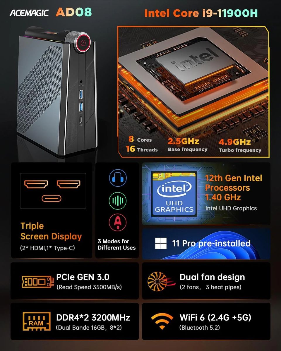 Acemagic AD08 Mini PC - Intel Core i9 2.5GHZ | 16GB | 512GB