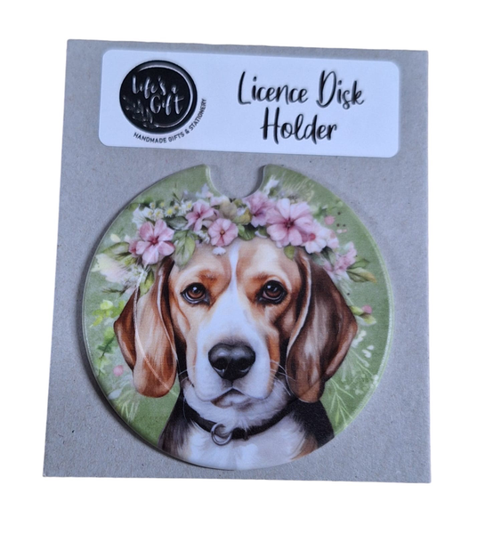 Dog &amp; Flowers Licence Disk Holder - Serious Beagle
