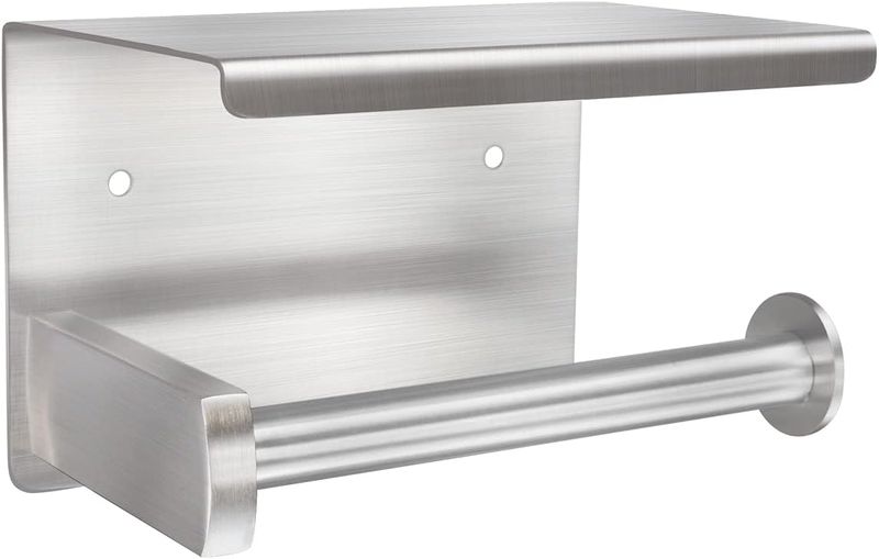 304 Stainless Steel Chrome Wall Mount Toilet Paper Roll Phone Holder Silver