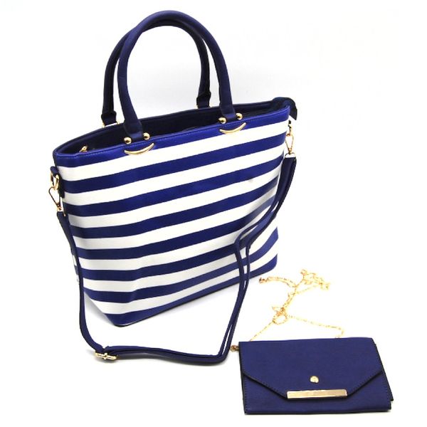 FCG Faux Leather 2 Piece Striped Handbag &amp; Clutch Bag Set