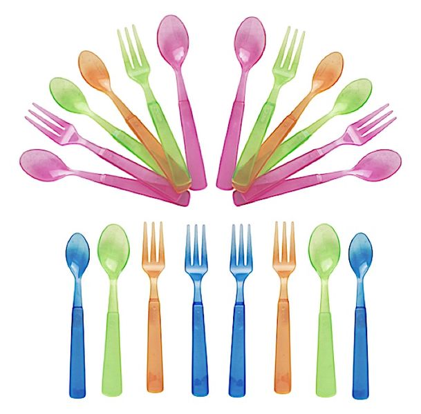 Bright Bites Brighter Parties- Pack of 12 Neon Mini Forks &amp; 12 Mini Spoons