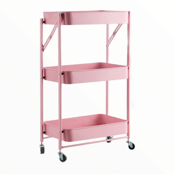 Candy Pink 3 Tier Foldable Trolley Storage Utility Trolley Cart