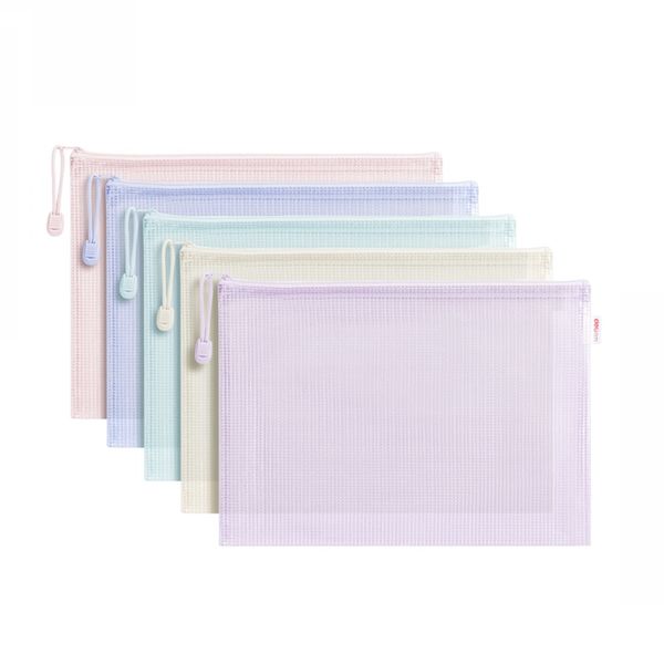 Deli Macaron Colour Zip Bag A4 5 PCS