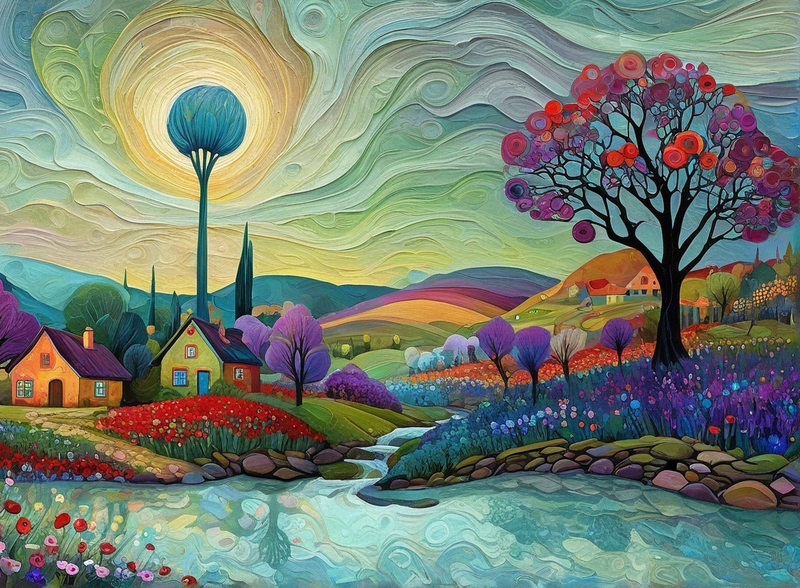 Modern Canvas Wall Art Home Decor - Village Swirls