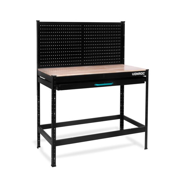 VONROC Workbench with Drawer - Steel pegboard | Incl 15 hooks