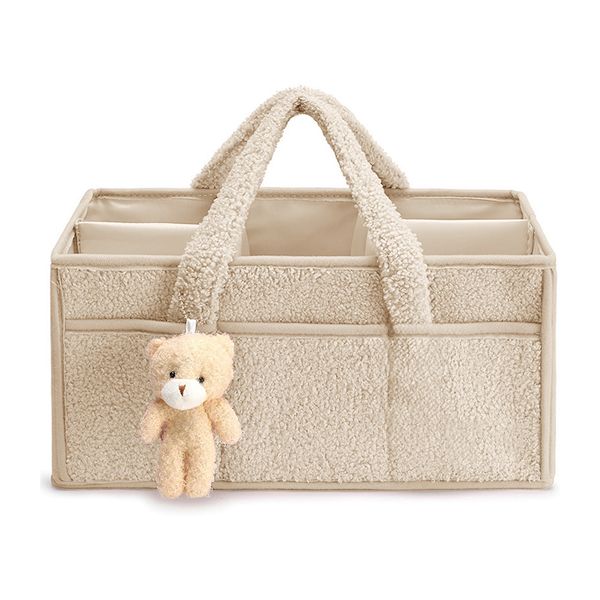 Baby Diaper Caddy Organizer with Handle - Portable Sherpa Nursery Basket
