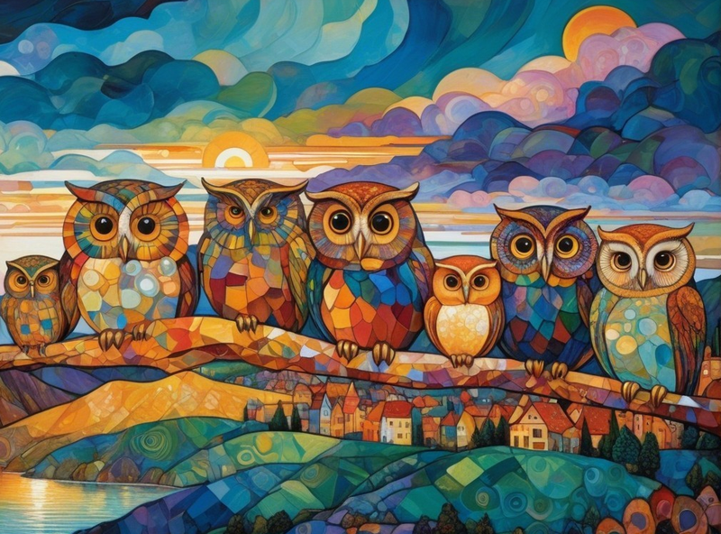 Modern Canvas Wall Art Home Decor - Abstract Owl Family
