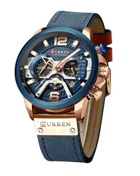 CURREN - Men's Quartz Watch With Triple Dial Functionality - Gold &amp; Blue