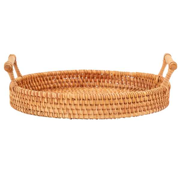 Decorative Rattan Tray Basket With Handles - Brown