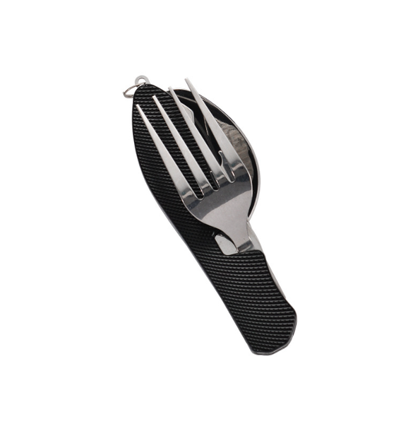 Folding Cutlery Set, Stainless Steel, Black And Silver, 4-In-1