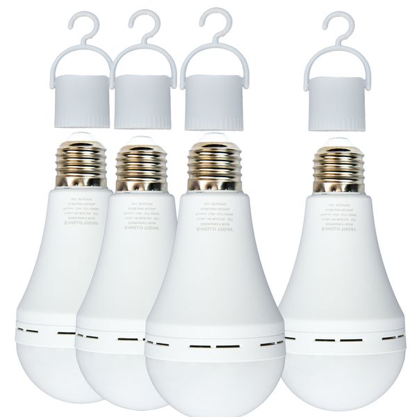 12W Emergency Rechargeable Light Bulbs with Hooks for Loadshedding-E27-4pcs