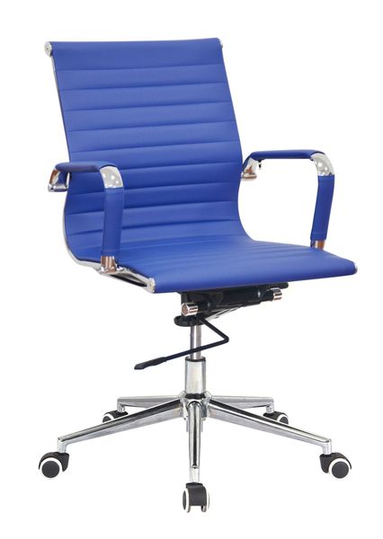 Ribbed PU Leather Medium Back Office Chair-Blue