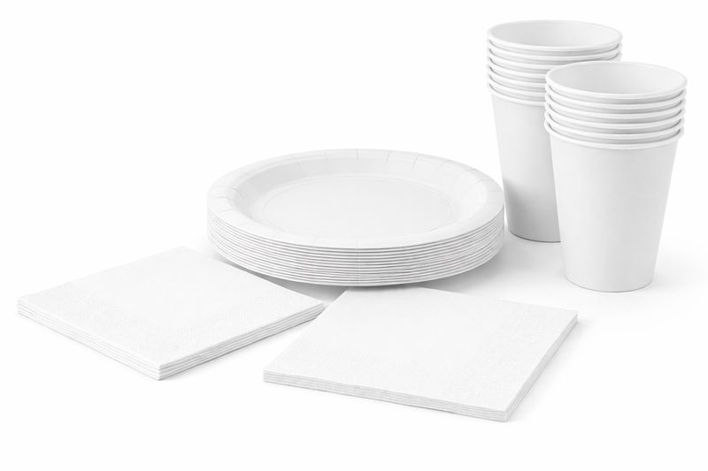 Disposable Paper Plates, Cups, Napkins / Serviettes - 20 Guest Party Pack
