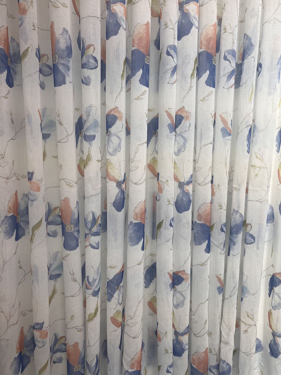 Blue Sheer Floral Living Room Taped Curtains 300 W x 230 H Shop Today
