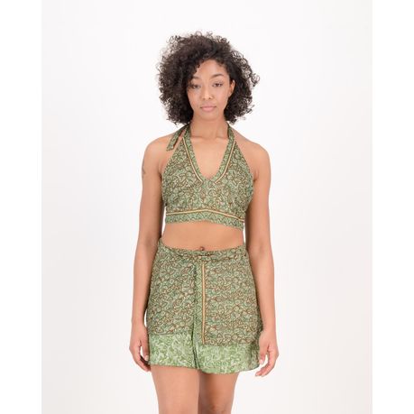 SKA 2 Pieces Set Tie Halter Crop Top Wrap Mini Skirt Flo Paisley Green Shop Today. Get it Tomorrow takealot