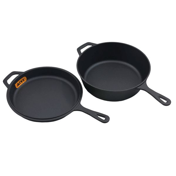 AIYI 2 Piece Cast Iron Skillet &amp; Grill Pan Set AY377-002