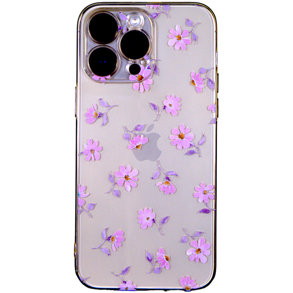 Clear - Phone Case with Pink Floral &amp; Camera Protection - Iphone 15 Pro