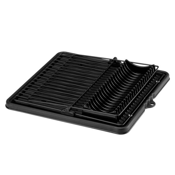 Arthi Foldable Dish Drainer - Chrome Black Rack with Cutlery &amp; Glass Holder