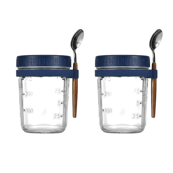 Glass Jar with Spoon - 400ml - Dark Blue - 2 Pack