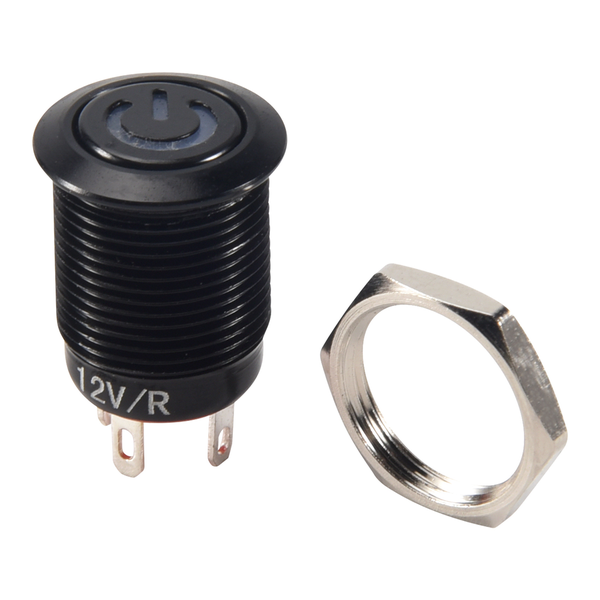 12V 2A 9.5mm LED Metal Cap Power Momentary Push Button Switch, Black