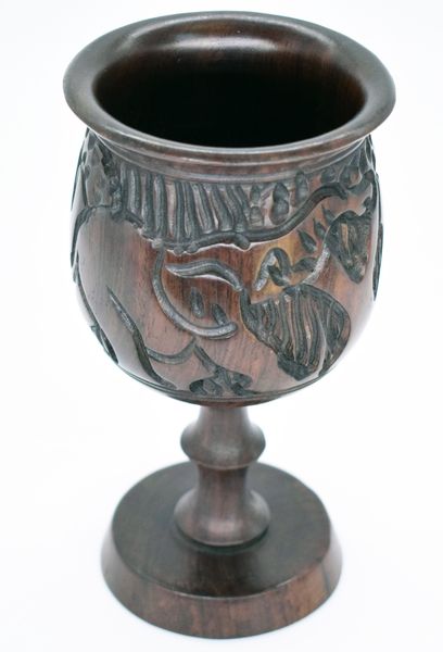 African Hand Carved Wooden Wine Chalice / Goblet