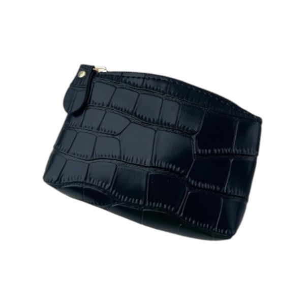Mini Crocodile Faux Leather Zipper Coin Purse Wallet - Black