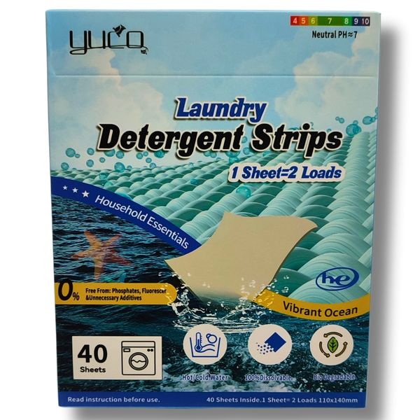 Yuca Laundry Detergent Strips - 40 Sheets Vibrant Ocean Scent