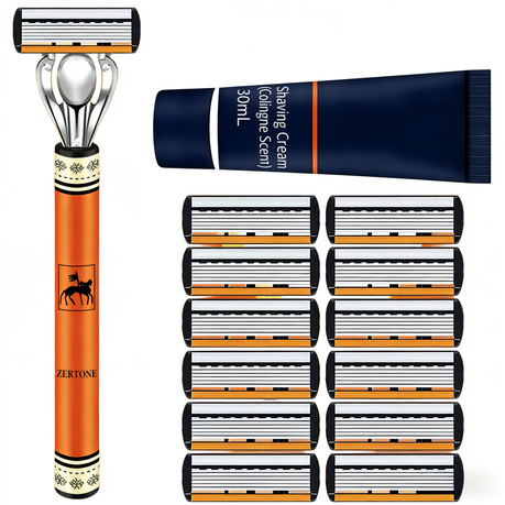 6-Blade Men's Razor Set with 12 Cartridges and 30ml Cologne Shaving Cream Image