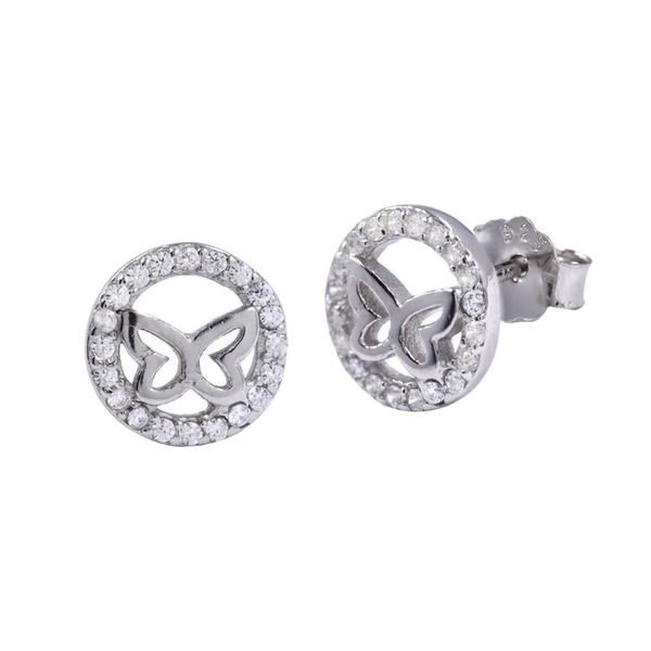 Silverbird 925 Sterling Silver Cubic Zirconia Halo Butterfly Stud Earrings