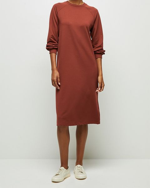 Women's edit Long sleeve sweater midi dress - rust