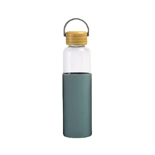 Modern Borosilicate Glass Water Bottle with Bamboo Lid - 400ml