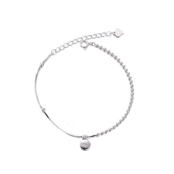 Sterling Silver Beaded lett S small Round Pendant Bracelet