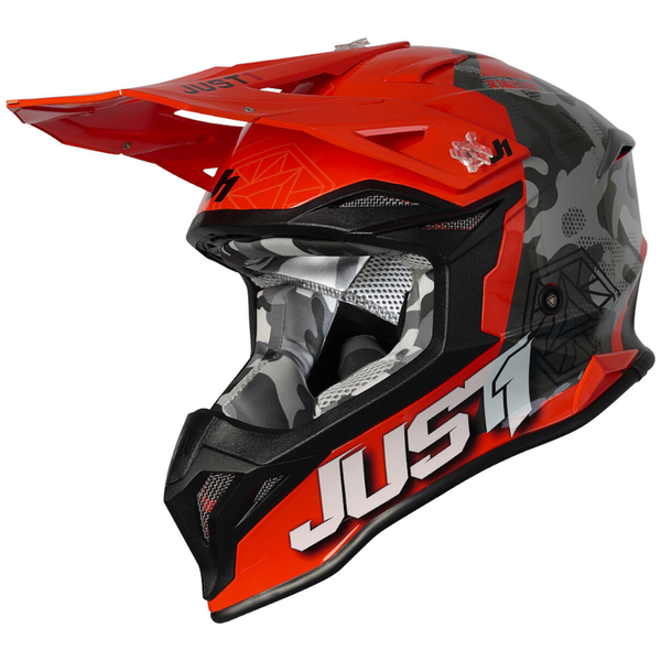 Just 1 J39 Kinetic Motocross Camo Grey/Red/Fluo Orange Helmet