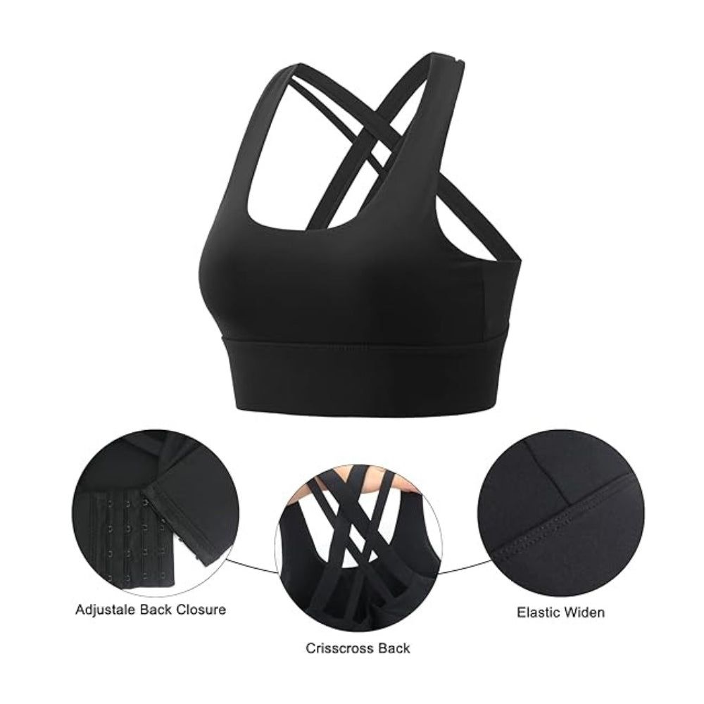Women's Fitness Sports Bra With Cross Straps for Yoga & Workouts