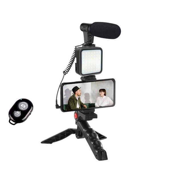 Professional Vlog Kit with Tripod LED Light Microphone and Phone Holder